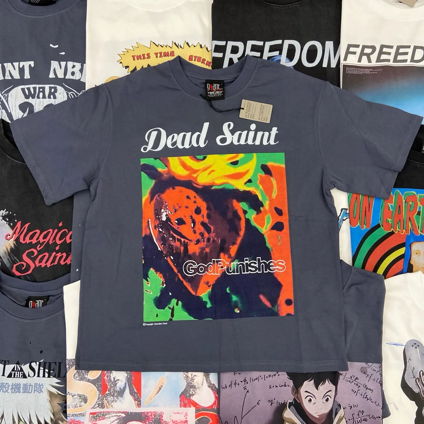 Saint Michael series of new American retro washed and distressed niche printed pure cotton loose short-sleeved T-shirts with digital white ink direct injection, breathable fabrics and three-dimensional and clear patterns. Fabric: Double yarn 240g Size: S-M-L-XL